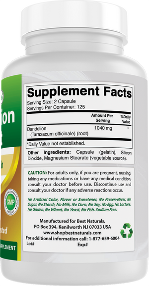Best Naturals Dandelion Root 520 mg 250 Capsules