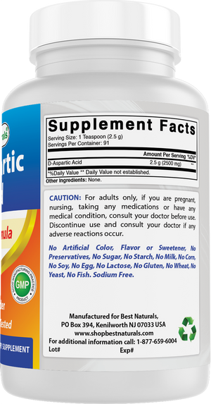 Best Naturals D-Aspartic Acid Pure Powder - Testosterone Booster - 8 OZ