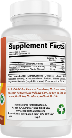 Best Naturals Calcium Magnesium Potassium - 120 Tablets - Non-GMO & Gluten Free