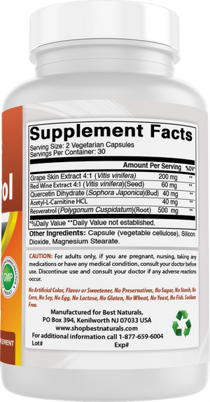 Best Naturals Resveratrol 500 mg/Serving 60 Vegetarian Capsules