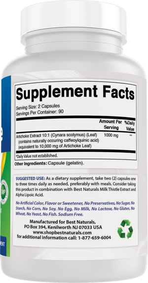 Best Naturals Artichoke 1000 mg Per Serving 180 Capsules