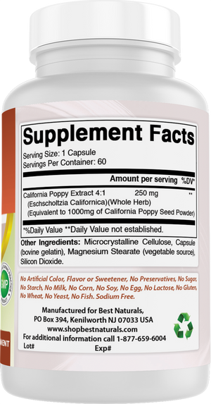 Best Naturals California Poppy 1000 mg Equivalent - 60 Capsules