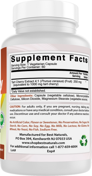 Best Naturals Tart Cherry 1000 mg 60 Vegetarian Capsules