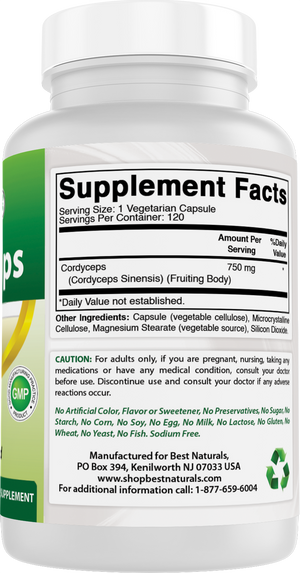 Best Naturals Cordyceps 750 mg 120 Veg Capsules