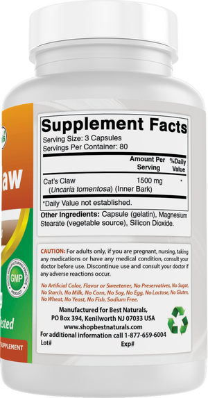 Best Naturals Cat's Claw 500 mg 240 Capsules