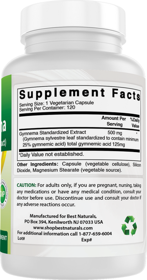 Best Naturals Super Gymnema Sylvestre 500 mg 120 Vegetarian Capsules