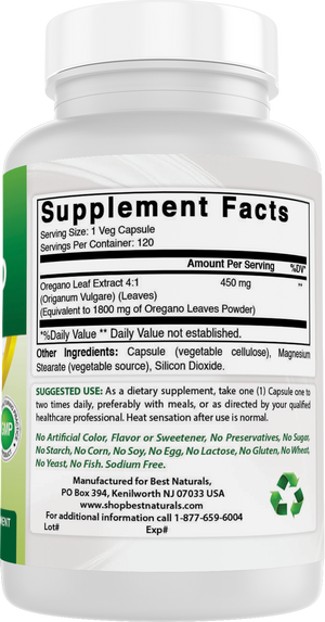 Best Naturals Oregano Leaf Extract 1800 mg Equivalent Per Serving - 120 Veg Capsules
