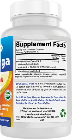Best Naturals Moringa 15000 mg Equivalent per Serving - 180 Capsules - Superfood Nutrients for Healthy Wellbeing