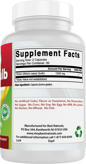 Best Naturals Onion Dried Bulb 1300mg per Serving - 60 Capsules - Also Called (Allium Cepa)