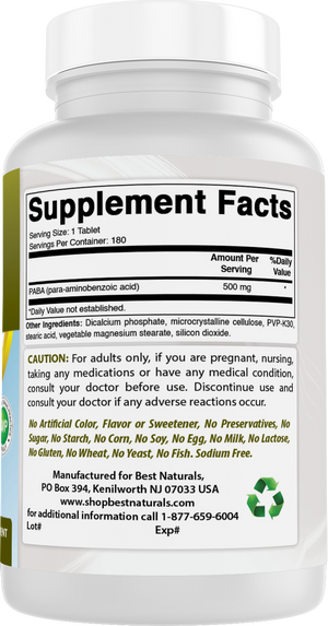 Best Naturals PABA 500 mg 180 Tablets