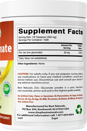 Best Naturals Zinc Gluconate Pure Powder 1 Pound