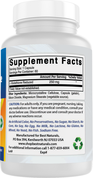 Best Naturals Glutathione Reduced 250 mg 60 Capsules