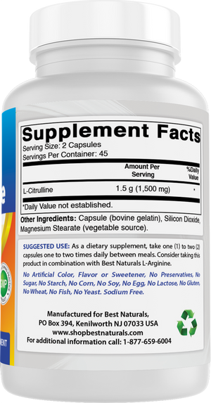 Best Naturals L-Citrulline 1500mg/Serving 90 Capsules