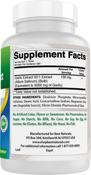 Best Naturals Garlic Extract 5000 mg Equivalent Per Serving- 360 Tablets