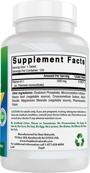 Best Naturals Vitamin B1 as Thiamine Mononitrate 500 mg 120 Tablets