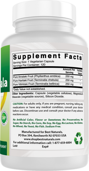 Best Naturals Triphala 750 mg 120 Vegetarian Capsules