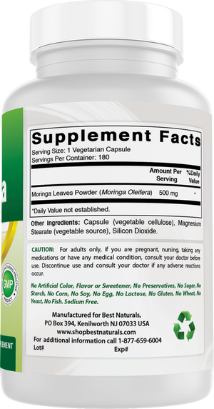 Best Naturals Moringa 500 mg 180 Vegetarian Capsules