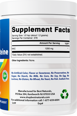 Best Naturals NAC (N-Acetyl L-Cysteine) Premium Pure Powder – 1 LB – Gluten Free.