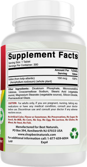 Best Naturals Kelp 150 mcg 300 Tablets