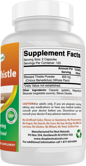 Best Naturals Blessed Thistle 800mg/Serving 250 Capsules