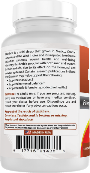 Best Naturals Damiana Leaves 450 mg 180 Capsules