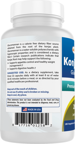 Best Naturals Konjac Root Glucomannan 2000 mg 180 Vegetarian Capsules
