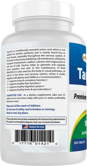Best Naturals Taurine 1000 mg 250 Tablets