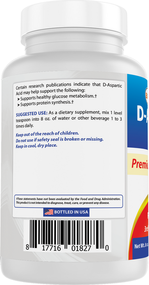 Best Naturals D-Aspartic Acid Pure Powder - Testosterone Booster - 8 OZ