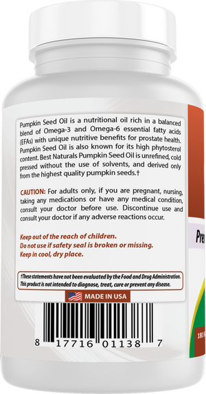 Best Naturals Pumpkin Seed Oil 1000mg – 180 Softgels