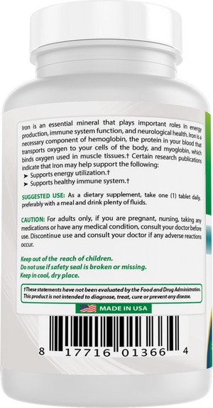 Best Naturals Iron Supplement - 65 mg - 240 Tablets - Non-GMO & Gluten Free