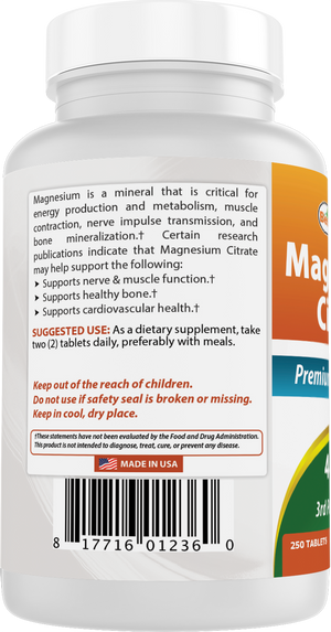 Best Naturals Magnesium Citrate 400 mg 250 tablets