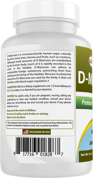 Best Naturals D-Mannose Pure Powder - Urinary Tract Cleanse Supplement - 8 OZ