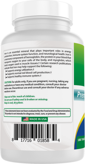 Best Naturals Iron Supplement (Iron Bisglycinate) - 25mg - 180 Tablets - Gentle of Stomach - Non-Constipating