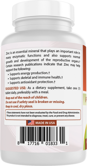 Best Naturals Zinc 50mg Supplements (as Zinc Picolinate) - Zinc Vitamins for Adults Immune Support - 120 Tablets