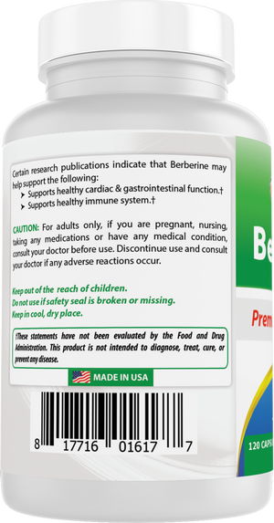 Best Naturals Berberine 500mg 120 Capsules - Supports Immune Function, Cardiovascular & Gastrointestinal Function