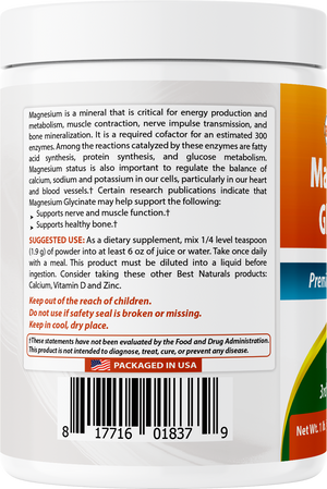 Best Naturals Magnesium Glycinate 1 Lb Pure Powder