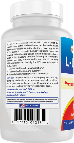 Best Naturals L-Lysine 500 mg 250 Tablets