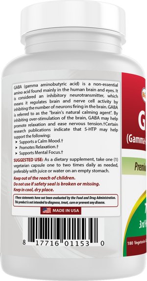Best Naturals GABA 750mg 180 Vegetarian Capsules