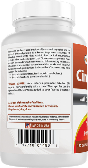 Best Naturals Cinnamon with Chromium 1000 mg 180 Capsules