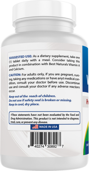 Best Naturals Vitamin D3 – 300 Tablets – Made in USA, Non-GMO, Gluten Free, No Artificial Color, Flavor or Preservatives – Dietary Supplement (1000 IU)
