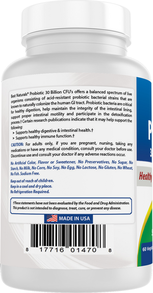 Best Naturals Probiotic 10 Strains & 30 Billion CFU's 60 Vegetarian Capsules