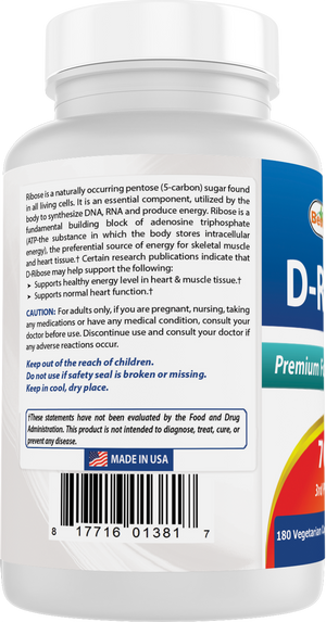 Best Naturals D-Ribose 700 mg 180 Vegetarian Capsules
