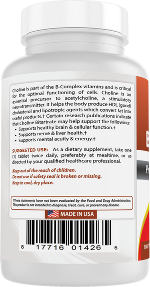 Best Naturals Choline Bitartrate 650 mg 180 Tablets