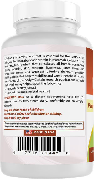 Best Naturals L-Proline 500 mg 120 Vegetarian Capsules