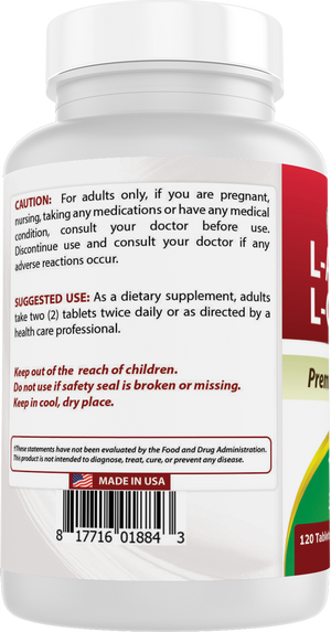 Best Naturals L-Arginine L-Ornithine - 1000mg per Serving - 120 Tablets - Non-GMO & Gluten Free