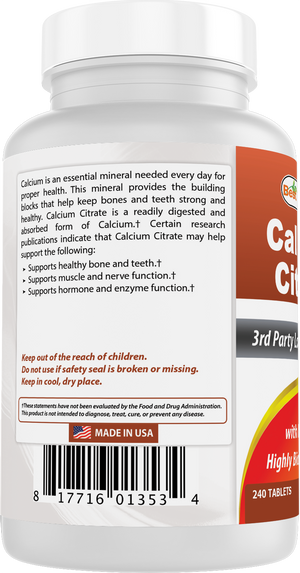 Best Naturals Calcium Citrate with Vitamin D3 240 Tablets