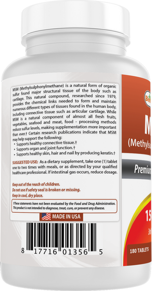 Best Naturals MSM 1500 mg 180 Tablets