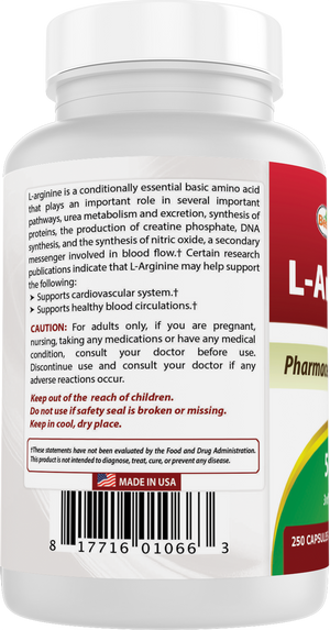 Best Naturals L-Arginine 500 mg 250 Capsules