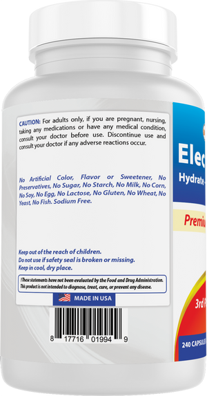 Best Naturals Electrolytes Hydrate-Balance- Sustain Premium Formula 240 Capsules. Gluten Free and Non-GMO.
