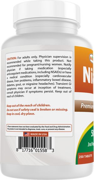 Best Naturals Niacin 500mg 250 Tablets with Flushing - Also Called Vitamin B3